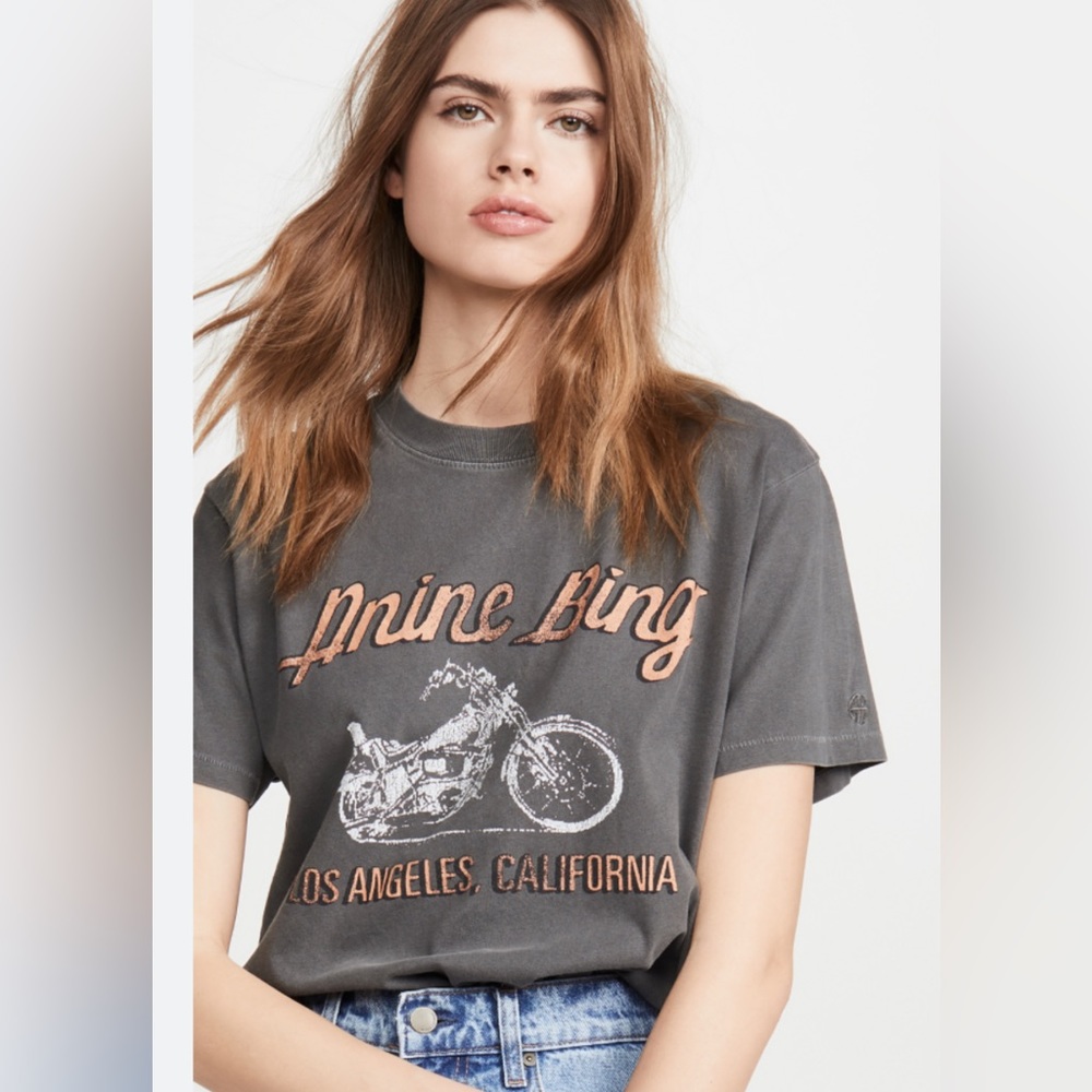 Anine Bing Motorcycle Tee Size Small Grey